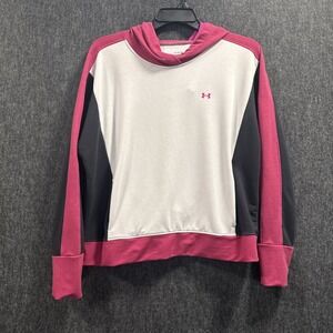 Under Armour Womens XLarge Cream Pink Black Colorblock Sweatshirt Hoodie Active